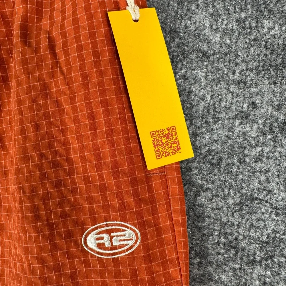 Round Two Pants Mens Size 30 Orange Grid Pattern Straight Leg Streetwear NWT